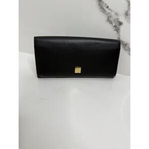Lodis Black Leather Wallet Fold 7 3/4" Snap Closure EUC Clutch Fits iPhone